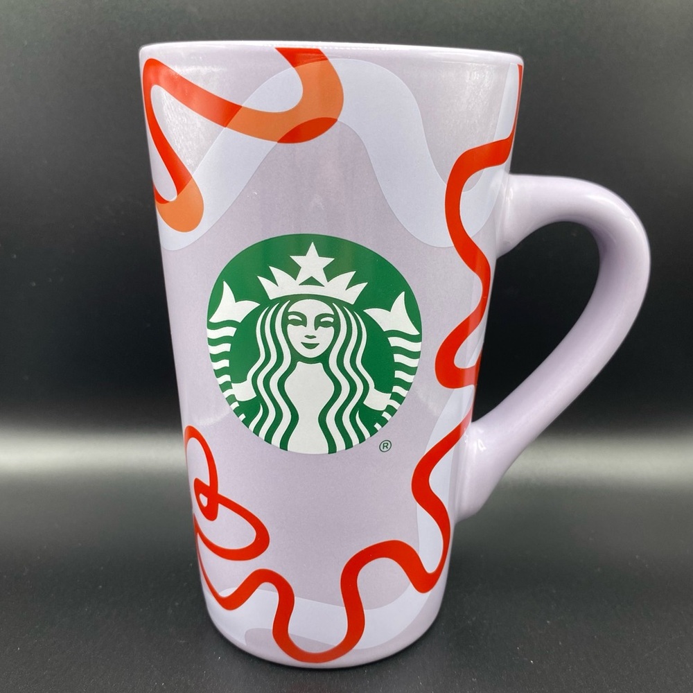 Starbucks Mermaid 2023 16oz. Purple/Lilac Red Ribbon Squiggles Coffee Cup/Mug
